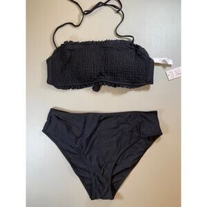 NWT Cupshe Black Smocked Bandeau Halter Bikini Size Large